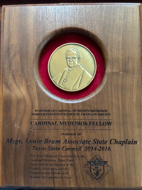 Cardinal Medeiros Fellow walnut plaque Cardinal Medeiros Fellow walnut plaque